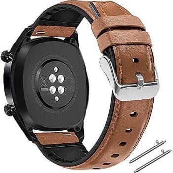 Coholl Correa Compatible con Huawei Watch GT 2/Huawei 46mm Sport/Classic/Active/Elite,Correa de Repuesto Cuero Hebilla Liberación Rápida para 22 mm cuero,Marrón
