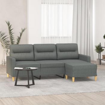 Sofá de 3 plazas gris oscuro con reposapiés de tela 180 cm Vidaxl