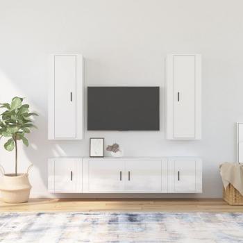 Set de muebles de TV 5 piezas madera contrachapada blanco brillo