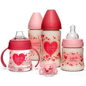 Suavinex, Pack Ahorro Little Star 4 biberones + Chupete -2-4 meses, Rosa