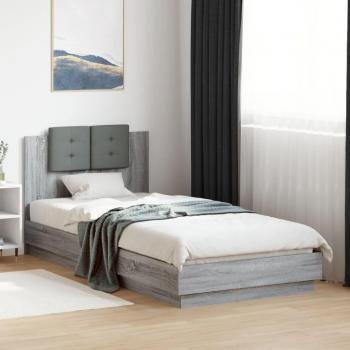 Cama solar con cabecero y luces LED gris Sonoma 100x200 cm