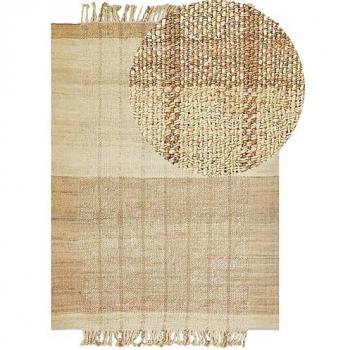 Alfombra de yute beige claro 200 x 300 cm tejida a mano con flecos estilo rústico Karkin