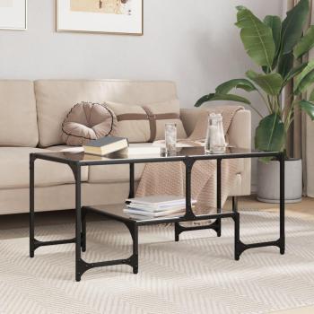 Mesa de centro vidaXL, superficie de vidrio y acero, dimensiones 98,5x50x45 cm, color transparente y negro, adecuada para salón o comedor