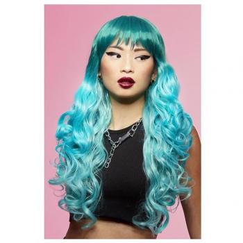 Peluca de Sirena Larga Ondulada, Turquesa de Smiffy's