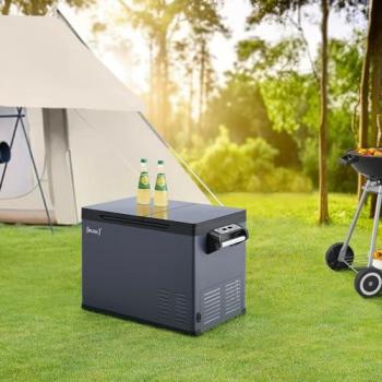 Nevera Portátil Eléctrica Alberona 45L para Coche y Hogar con Compresor, Pantalla Digital y Capacidad hasta -20° - Acero Gris Azulado