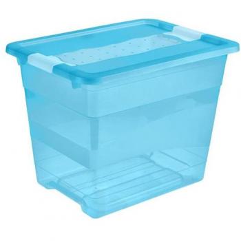 KEEEPER - 2X CUBO DE ALMACENAJE CON TAPA, PLÁSTICO, AZUL TRANSPARENTE, 24 L