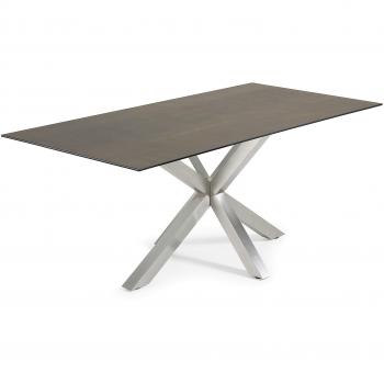 Kave home mesa new argo 200x100 inox mate porcelnico iron moss