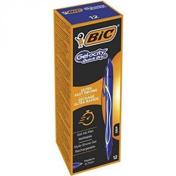 Boligrafo bic gelocity quick dry retractil tinta gel azul punta de 07 mm Pack de 12 uds.