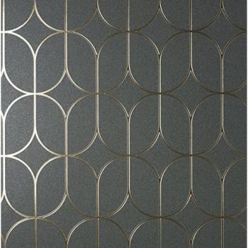 Platinum Dark Grey Gold Vinyl Trellis Wallpaper