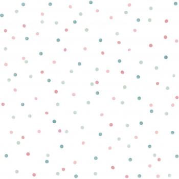 Papel Pintado Puntos Lunares Rosa, Verde Menta y Azul Agrisado - 0,53 x 10,05 m - Estahome