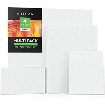 Arteza Lienzos para pintar cuadros | 50x50, 30x40, 20x25 y 25x15 cm | Pack de 4 lienzos variados | 100% algodón | Imprimación sin ácidos | para profesionales, aficionados y principiantes
