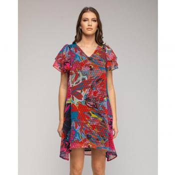 Vestido corto asimétrico y mangas volantes Niza