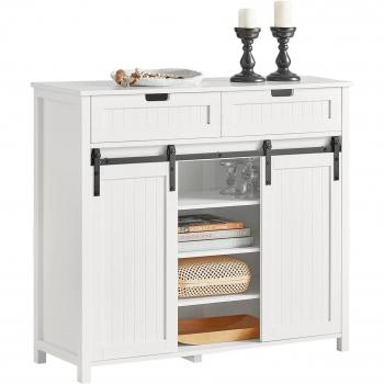 Aparador Recibidor SoBuy FSB74-W con Puerta Corrediza de Granero, Armario de Almacenamiento, Compartimento Abierto, Color Blanco, Dimensiones 104 x 35 x 93 cm