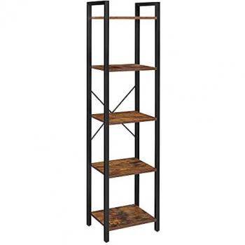 VASAGLE Estantería de 5 Niveles, Librería de Pie, Estantería de Almacenamiento con Marco de Acero, para Oficina, Salón y Dormitorio, Color Marrón Rústico y Negro, Dim
