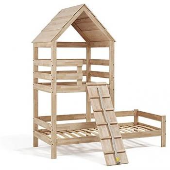 Cama en forma de casa Teddy, Madera Natural, 90x200 cm, Vitalispa