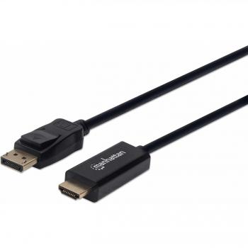 Manhattan DisplayPort 1.1 to HDMI Cable, 1080p@60Hz, 1.8m, Male to Male with DP Latch - Black, Three Year Warranty