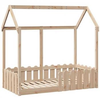 Cama con forma de casa de niños madera maciza marrón 70x140 cm