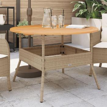 Mesa de jardín de Acacia Beige con superficie de madera y estructura de Polyrattan Ø 110x71 cm