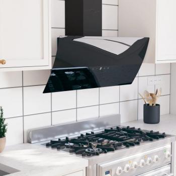 Campana Extractora de Pared 90 cm Acero y Cristal Templado Negro