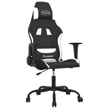 Silla Gaming Tela Negro y Blanco Ergonomía Ajustable Vidaxl