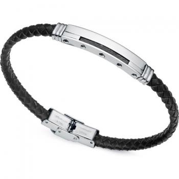 Pulsera Viceroy Beat 14056P01010 de acero y fibra de carbono con piel negra trenzada