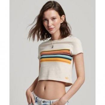 Camiseta corta a rayas Vintage beige para mujer Superdry - Casual, Algodón, Manga corta (XL)