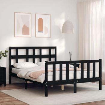 Cabecero negro con madera maciza 140x200 cm
