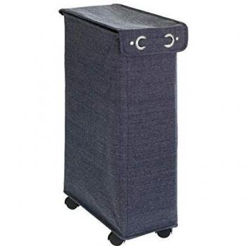 WENKO Cesto para ropa Corno con tapa, azul Prime moteado, estable cesto con barras de refuerzo y cuatro ruedas de marcha suave, 43 L de espacio en un compartimento,