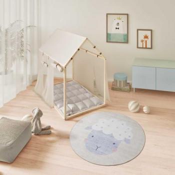 Alfombra Infantil Lavable Crema Redonda Oveja 120Ø cm - CANDY 24063