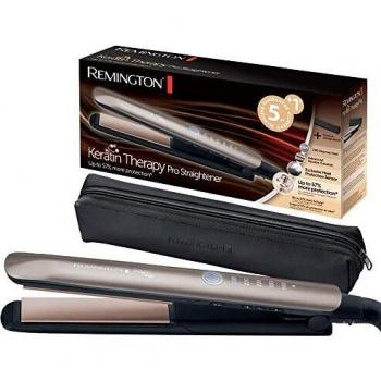 Plancha de Pelo Profesional Remington S8593 con Tecnología de Queratina y Aceite de Almendra, Placas Flotantes Extralargas, Cerámica Avanzada, 5 Temperaturas hasta 230°C y Sensor de Hid
