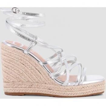 Sandalias de cuña Blogger PERLA plateadas en sintético con pulsera al tobillo y cierre de hebilla