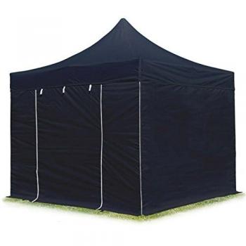 Carpa Plegable 3x3m Premium Acero 40mm con Laterales Sin Ventana, Negra