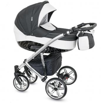 Lux4kids Cochecito 3 in 1 Silla de paseo + capazo + silla para coche + rutas giratorias neumática - giratorias + colchón + accesorios opcionales VIP Hecho en Europa Alicante blanc-antracita con ISOFIX con pecho de lana