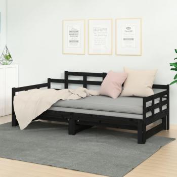 Sofá cama extraíble negro de madera maciza de pino 2x(90x190) cm