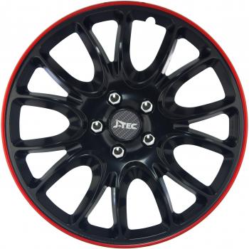 J-Tec Juego de 4 Tapacubos Hero GTR 16 Pulgadas Negro/Borde Rojo