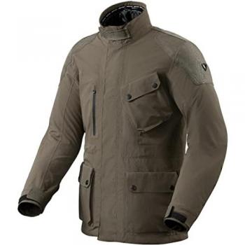 Chaqueta de Moto REV'IT! Denver H2O Verde Oscuro, textil, impermeable, con ventilación, forro térmico extraíble, protección CE en hombros y codos, ajuste personalizado