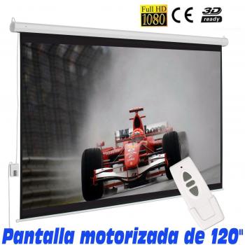 Pantalla de proyeccion motorizada de 120, tela blanca mate de 2,44 x 1,83 metros, cajetin de acero 277 cm, pantalla para proyector electrica con mando inalambrico, compatible 4K
