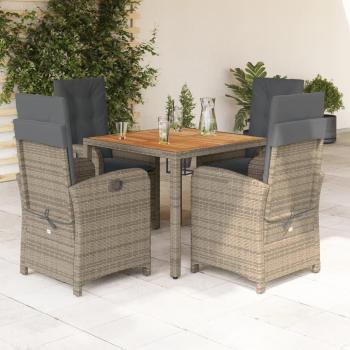5-Piece Grey Poly Rattan Garden Dining Set with Cushions