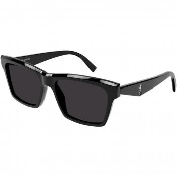 Saint Laurent SL M104-002 Unisex Square Black Sunglasses, Size: 56 MM, Shiny Black Frame, Dark Grey Lenses