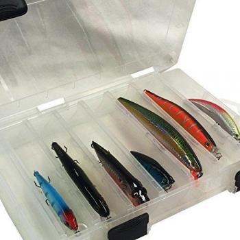 Fladen transparente (14 Secciones) señuelo de pesca Terminal Tackle puntas Caja de almacenamiento con orificios de drenaje - Dimensiones 27 x 17 x 4,3 cm - Ideal para señuelos [19 - 2027]