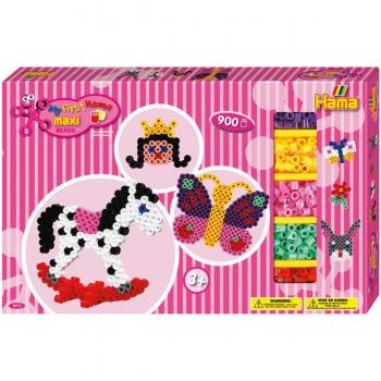 Hama - Set Gigante de Perlas Hama Maxi con 900 Perlas y 2 Placas para Crear (Diseño: Caballo de Balancín)