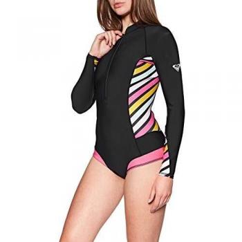 Roxy Womens 1mm Pop Surf Manga Larga Cheeky Spring Shorty Wetsuit Negro - Easy Stretch - Agujeros de Drenaje