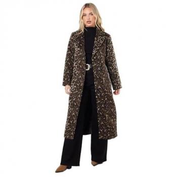 Petite Women's Animal Print Wool Midi Coat - Size 8 UK