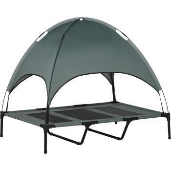 PawHut Cama Elevada para Mascotas Portátil con Toldo Extraíble Tela Transpirable al Aire Libre para Interior y Exterior 122x92x108 cm Gris/Negro