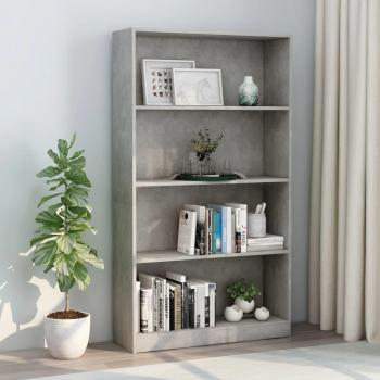Estantería de 4 niveles en hormigón gris y madera multicapa, dimensiones 80x24x142 cm