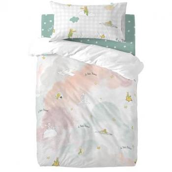 Juego de Funda Nórdica Multicolor HappyFriday Le Petit Prince Nuages para Cuna de Bebé 2 Piezas, 115x145 cm, 100% Algodón, Calidad 150