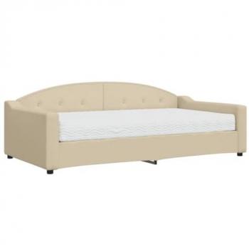 Sofá cama con colchón tela crema 100x200 cm