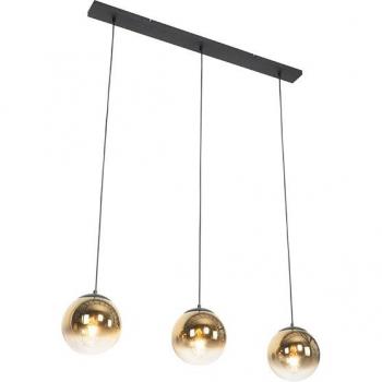 Lámpara colgante Art Déco negra con dorado alargada 3 luces - Vidrio/Acero, adecuado para LED, max. 3 x 25 Watt