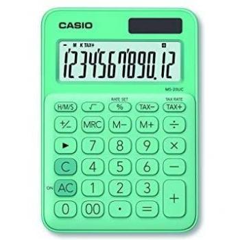 Calculadora de Sobremesa Casio MS-20UC con 12 Dígitos, Función Tax y Diseño en Color Verde