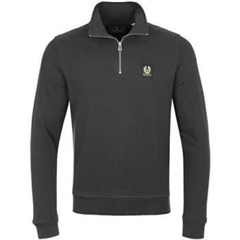Belstaff Quarter Zip Sweatshirt - Black - XL - Male - Cotton - Size 42/Regular - Embroidered Logo